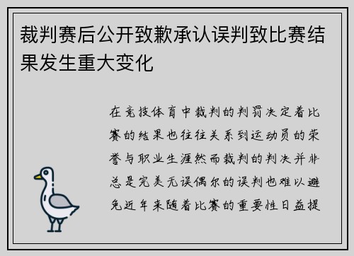 裁判赛后公开致歉承认误判致比赛结果发生重大变化