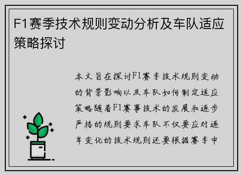 F1赛季技术规则变动分析及车队适应策略探讨